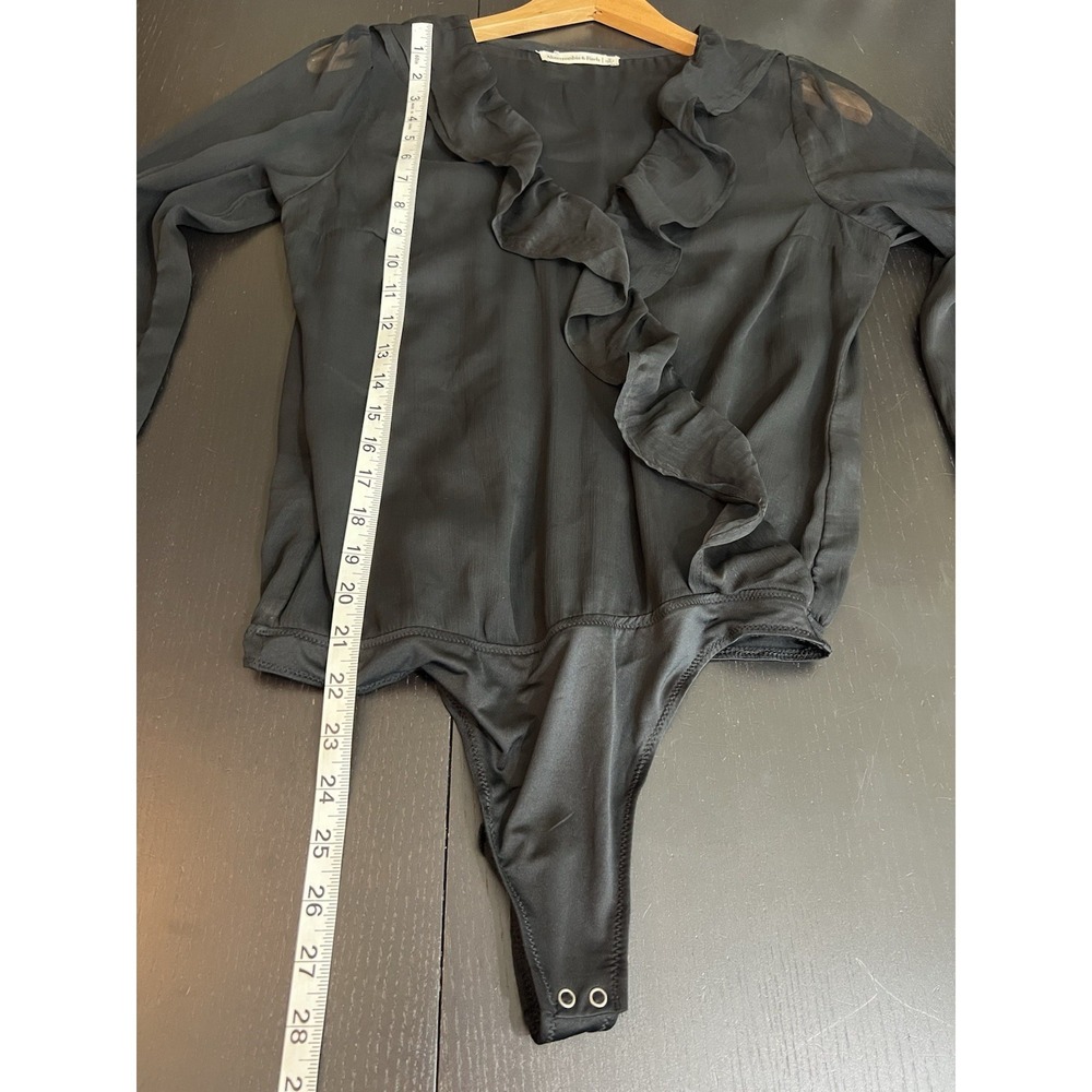 Abercrombie & Fitch Chiffon Ruffle Bodysuit Size Small Black Sheer Long Sleeve - Picture 11 of 11